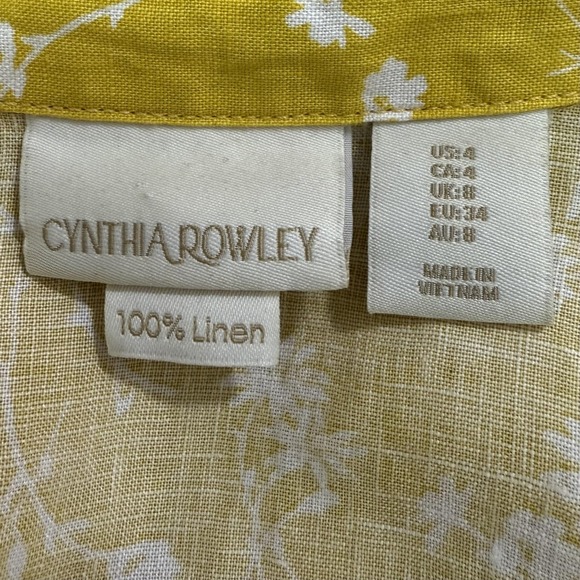 Cynthia Rowley Dress Women's 4 Yellow Cottage Ditsy Floral Vine Linen Sundress - Picture 5 of 8